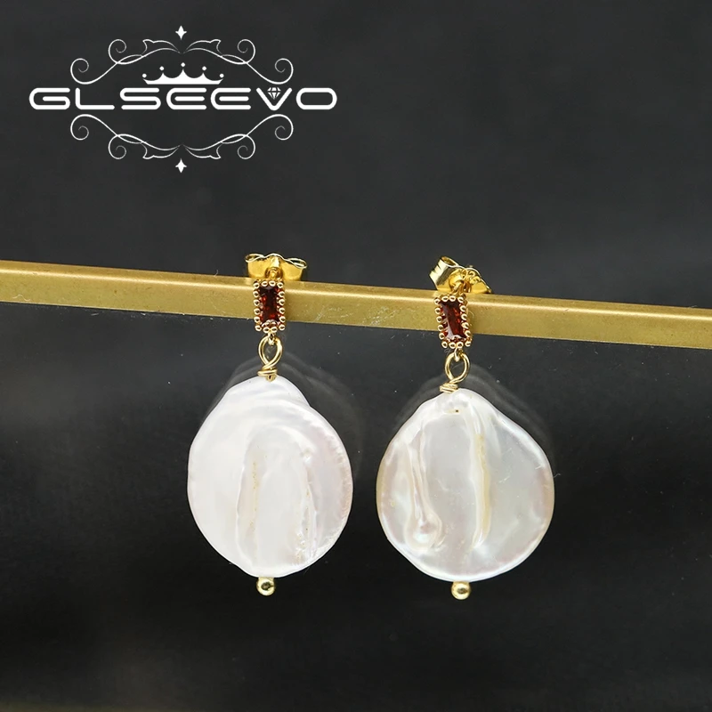 

GLSEEVO Natural Rose Red Baroque Pearls White Drop Earrings Women Simple Romantic Gold Color Small Earring Party Jewelry GE1174A