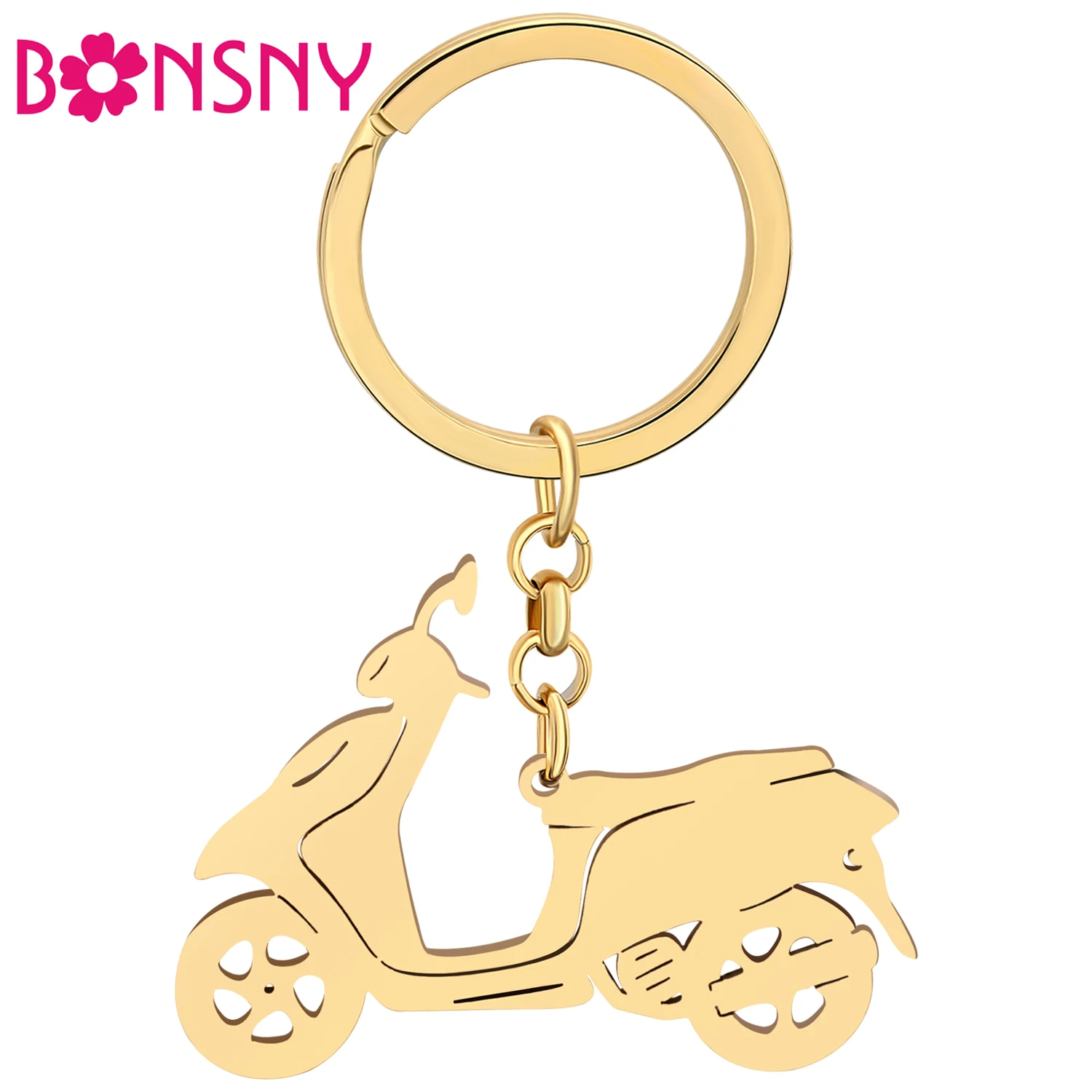 

Bonsny Stainless Steel Gold-plated Electric Vehicles Keychains Accessories Decorations Key Chains Keyring For Women Teen Gifts