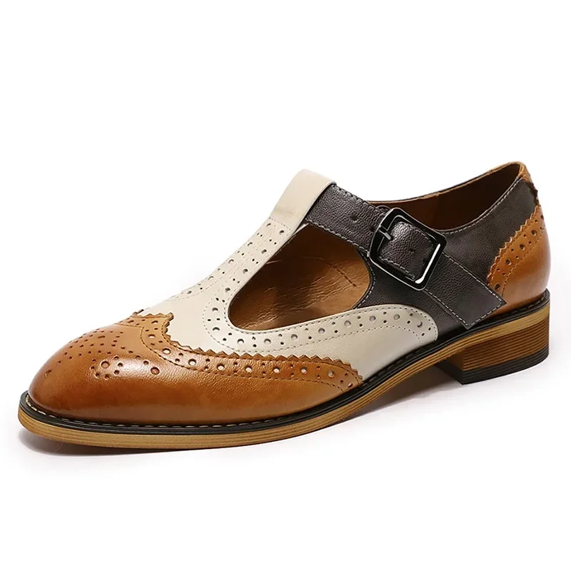 Женские туфли из натуральной кожи туфли-лодочки в британском ретро стиле Туфли