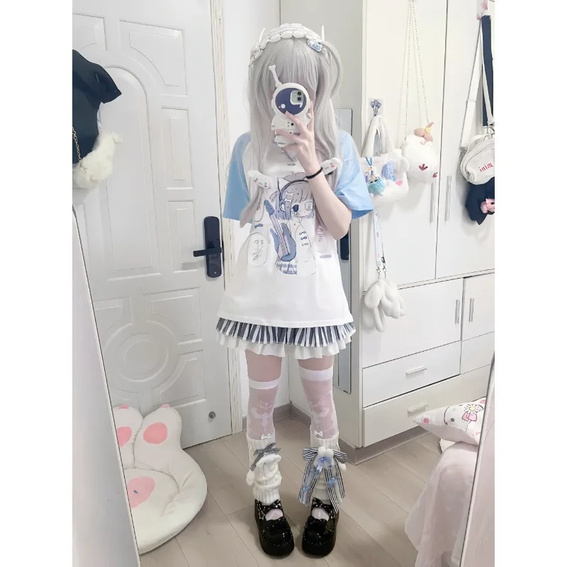 Футболки для девочек популярная Милая летняя футболка в японском стиле