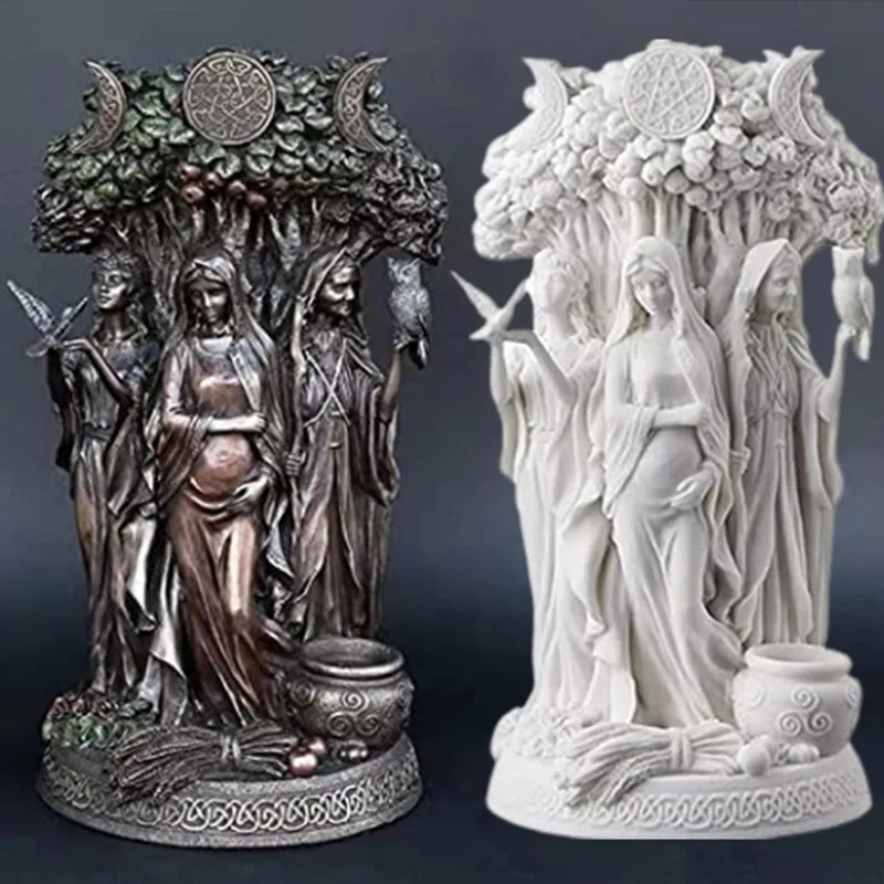

The Triple Goddess Sculpture Celtic Sacred Moon Triple Goddess Mother Maiden Crone Under Tree of Life Statue Hecate Brigid Decor