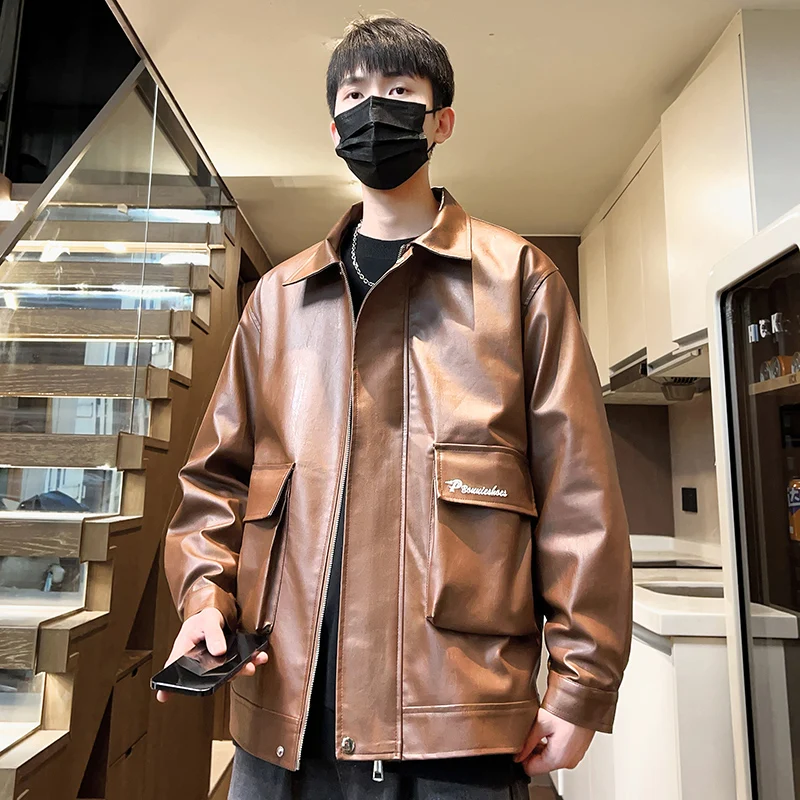 Осенняя новая американская винтажная свободная мотоциклетная кожаная одежда из