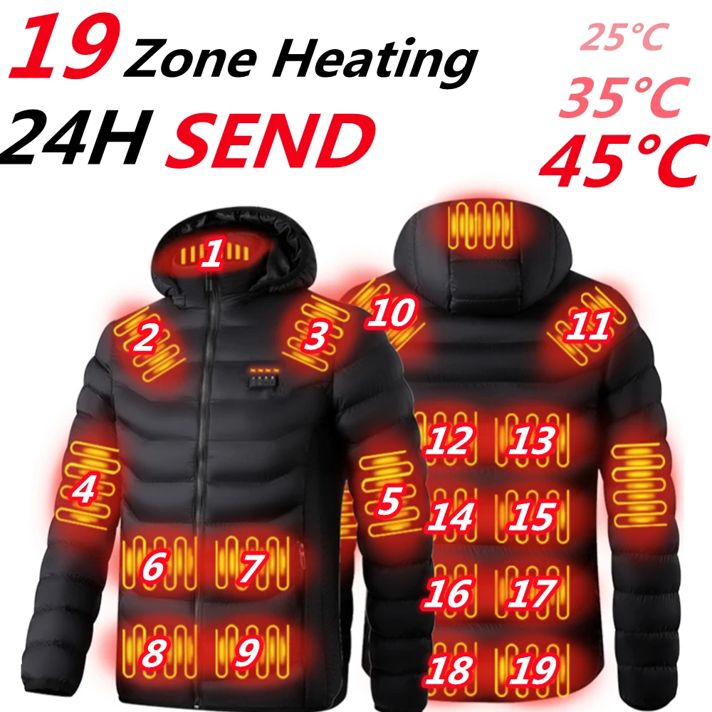 2022 NEW 19 Areas Heated Jacket Men's Jackets USB Electric Heating Vest For Men  Winter Outdoor Warm Thermal Coat Parka Jacket