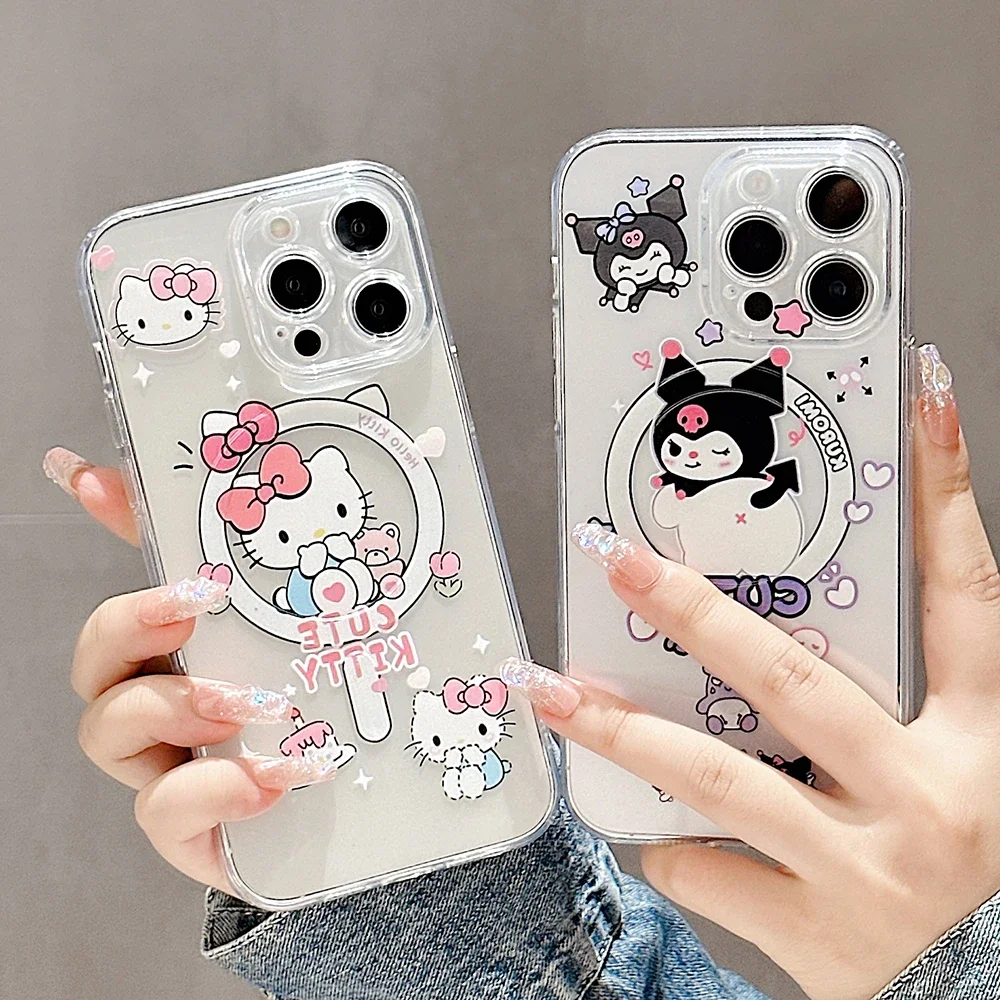 Cute Cartoon H-Hello Kitty and K-Kuromi Magsafe Magnetic Phone Case for Samsung Galaxy S24 S23 S22 S21 S20 FE Plus Ultra 5G