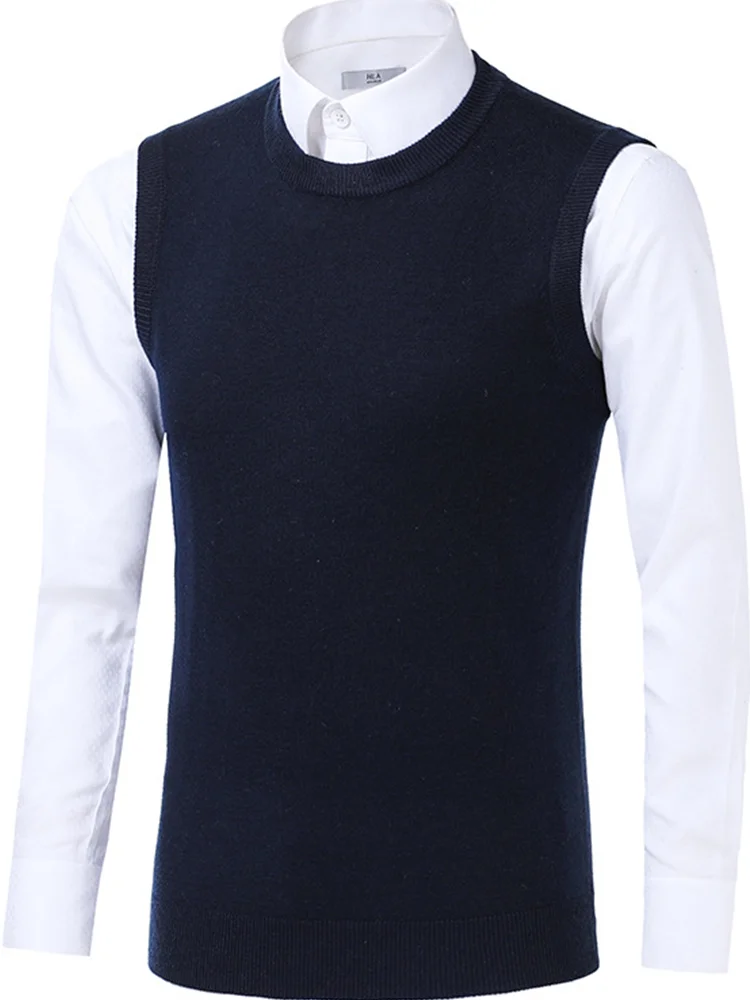 

Мужской трикотажный жилет с круглым вырезом Golf, мужской однотонный шерстяной жилет, 6 свободных свитеров, пуловеры, Тонкий Топ без рукавов, Повседневный, Харадзюку