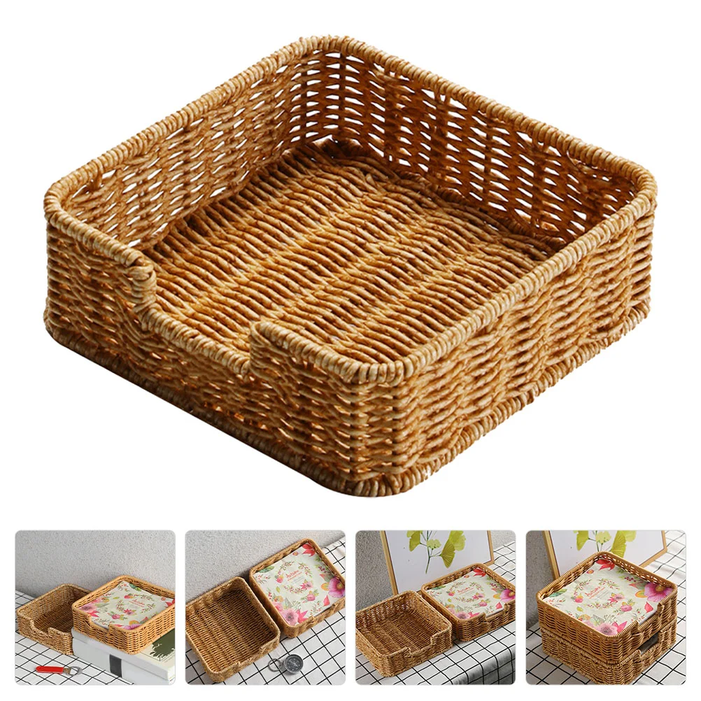 

Napkin Holder Tissue Tray Basket Box Rattan Woven Towel Paper Guest Table Storage Wicker Square Hand Bathroom Case Toilet