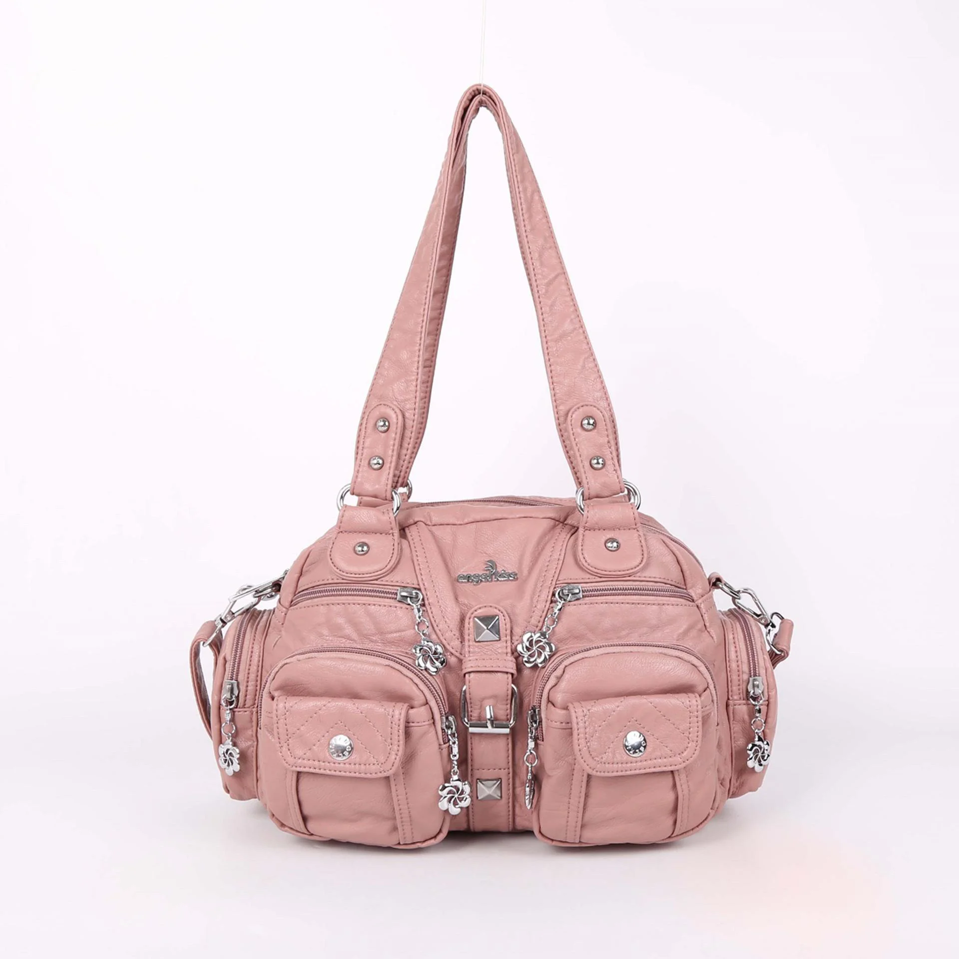 Women's Motorcycle Wind Single Shoulder Backpack Multi-pocket Crossbody Bag Women's Solid Color Metal Button Bag