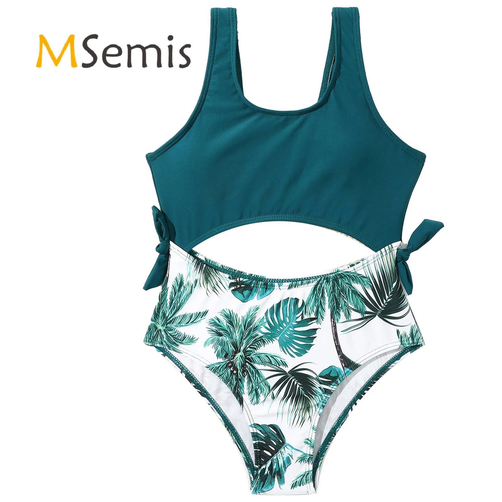 

Kids Girls Cute Print One Piece Swimwear Swimsuit Sleeveless Side Bowknot Cut-out Swimming Bathing Suit for Beach Pool