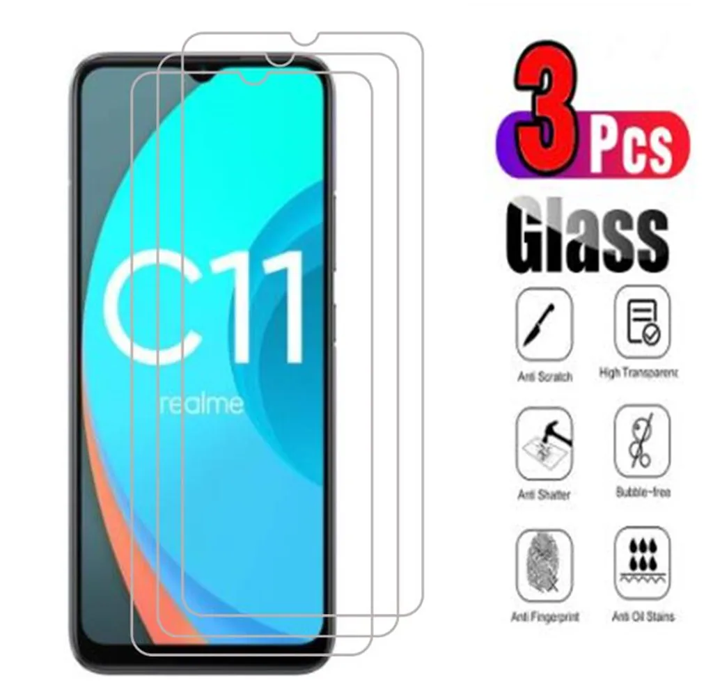 

3Pcs Protective Glass For Realme C11 2021 Screen Protector For oppo realme c 11 c21 c25 c15 C3 redmeC11 Clear Protective Film