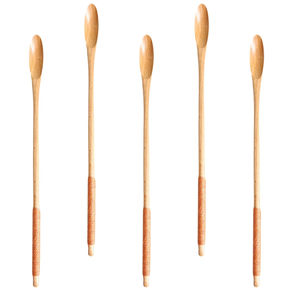 5 шт. ложка для смешивания с тонкой ручкой удобные на ощупь деревянные ложки