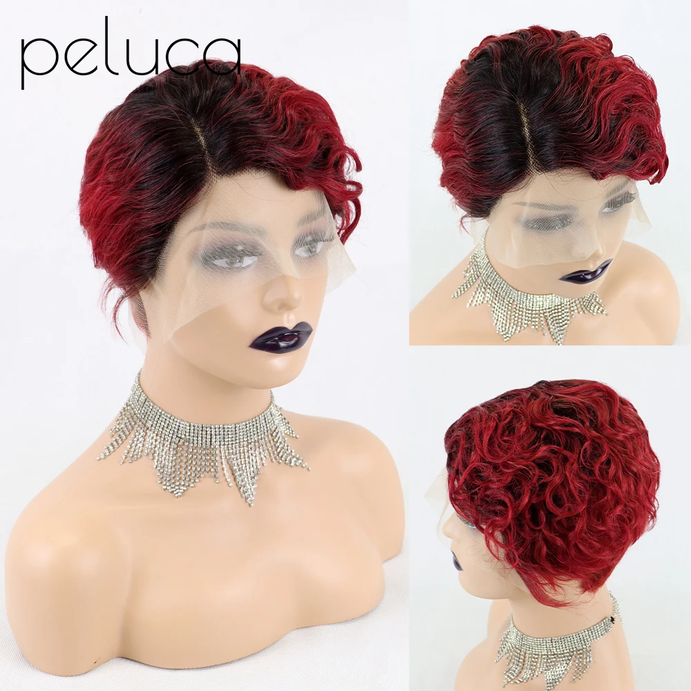

Curly Wigs Short Pixie Cut Human Hair For Women 13*4*1 Front Lace Wig Remy Hair 150% Density Glueless Side Part Human Wig Remy