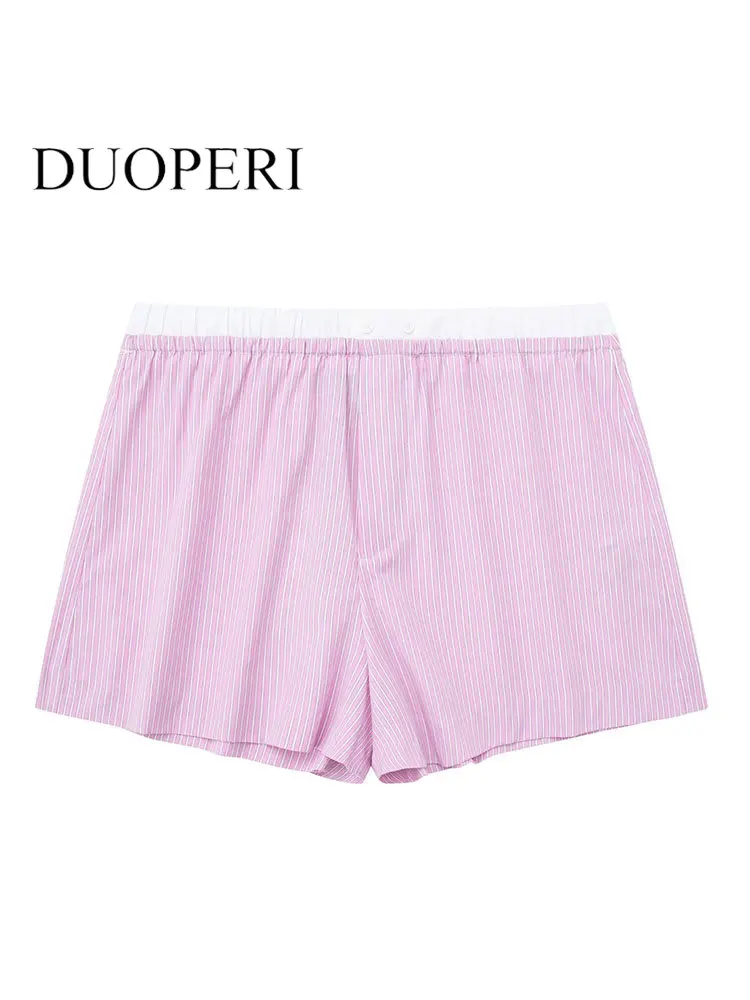

Шорты DUOPERI женские в розовую полоску, Модные Винтажные шикарные мини-штаны в стиле пэчворк, с высокой эластичной талией