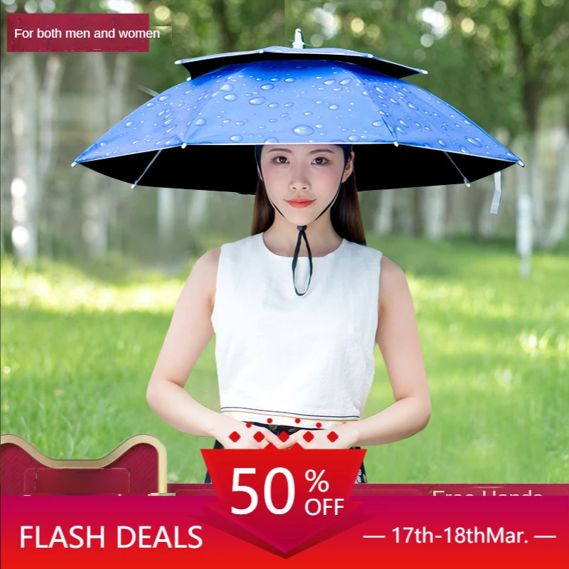 

Double-Layer Vinyl Rain-Proof Fishman Umbrella Hat Head-Mounted Umbrella Sun-Proof Tea Picking Top Umbrella Hat Outdoor
