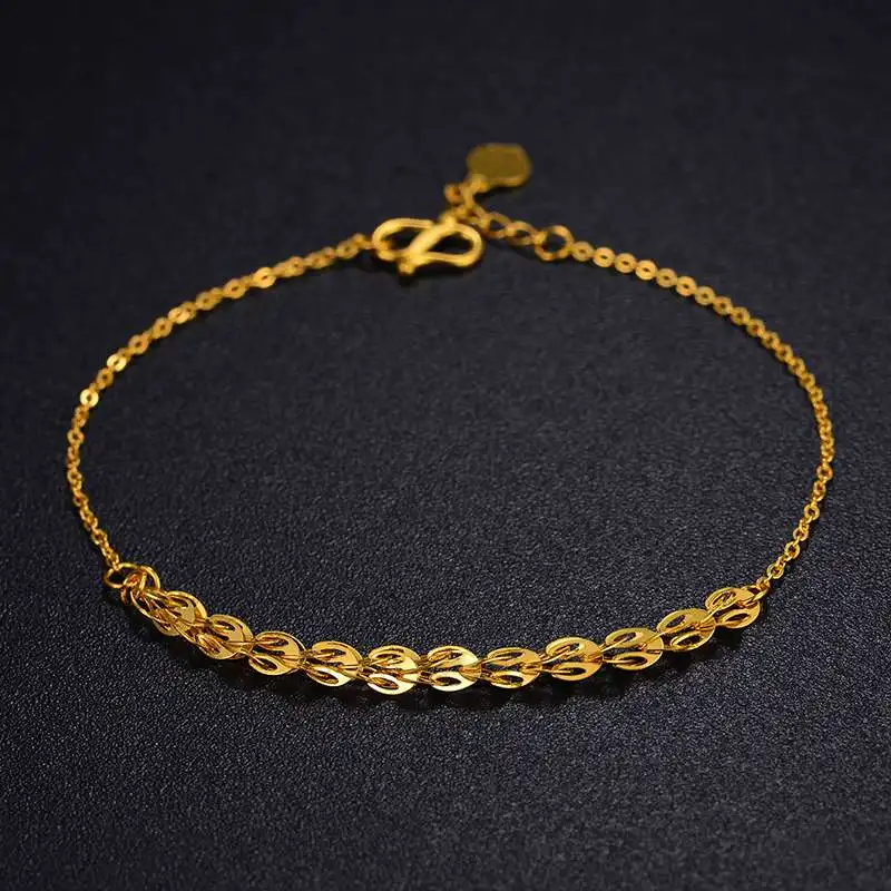 

999 Pure Gold Bracelet For Women Solid Rolo Link Phoenix Tail Link With Extender Chain Bracelets 16+1.5cmL