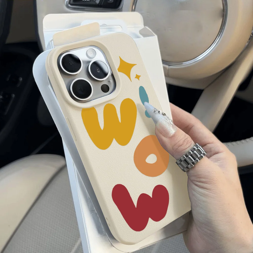 WOW Leather Phone Case for iPhone 16 15 Pro Max 11 14 13 Plus 12 Dog Silicone Protective