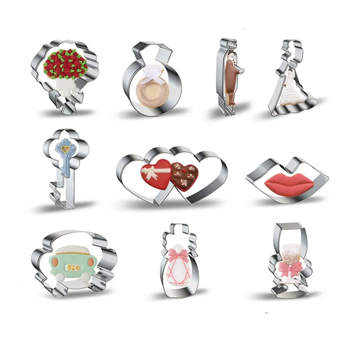 

Valentine's Day 3D Sweet Love Theme Stainless Steel Cookie Cutter Candy Heart Metal Biscuit Maker Kitchen Baking Pastry Tool