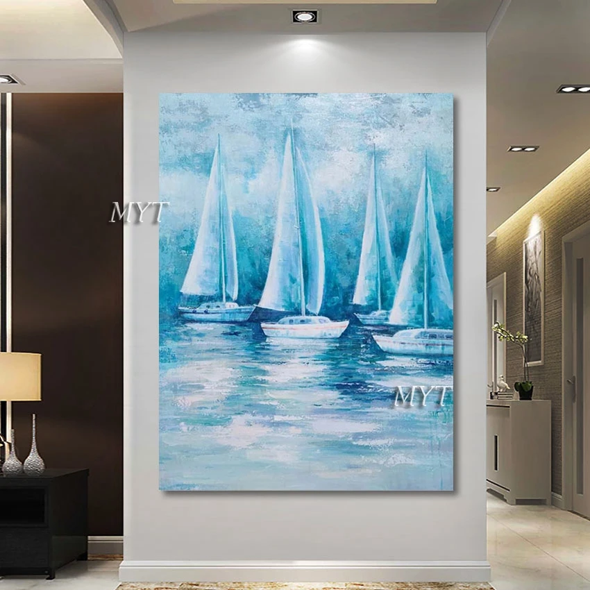 

Hotel Decoration Wall Art Sailing Boat Abstract Painting Frameless Modern Art Designs Handmade Picture Home Decor Artwork