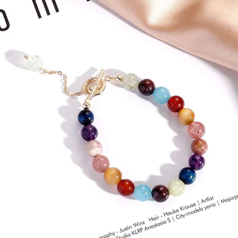 

Badujin Strawberry Hair Crystal Red Agate Candy Duobao Bracelet Female Bracelet Rainbow Gem Lucky Fortune Transfer Bead Crystal