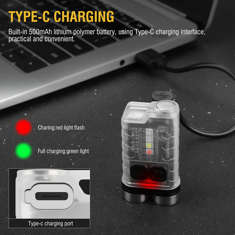 

ZK30 Rechargeable V3 LED Keychain Portable Flashlight Work Light Type-C Mini Torch with Magnet UV Camping Pocket Lantern