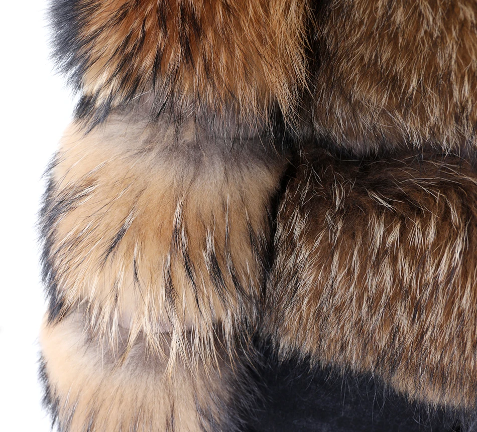 High Quality Winter Raccoon Fur Short Jacket Women's Real Raccoon Fur Round Neck Soft Outerwear Female Thick Warm Real Fur Coat