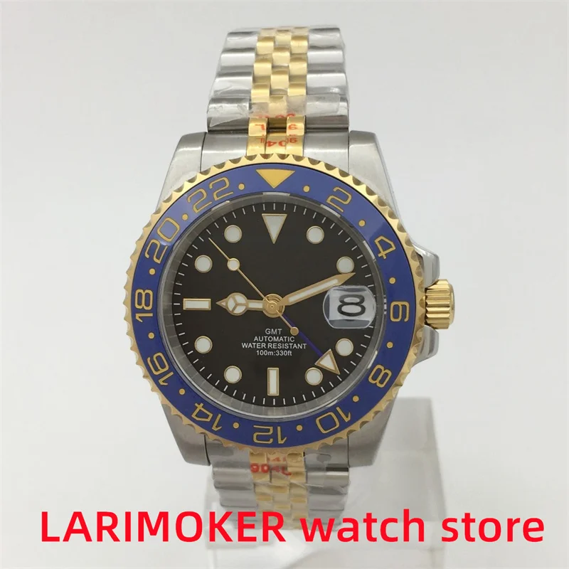 

BLIGER 40mmGMT Luxury Men's Mechanical Watch NH34 movement luminous dial sapphire glass silver gold case Jubilee bracelet