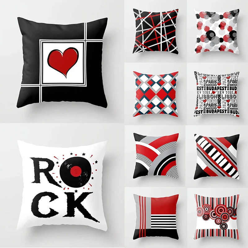

Nordic Style Red and Black Geometry Pillowcase Car Cushion Sofa Pillowslip Decorative Pillows Chair Cushion Cover Artwork