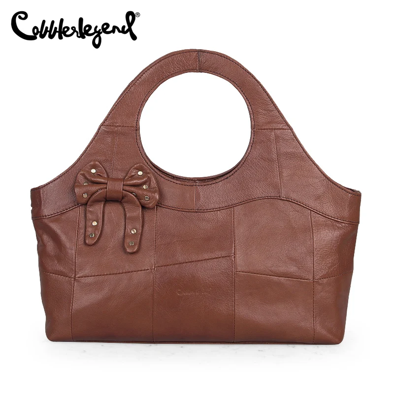 Cobbler Legend Handbags for Women Retro Large Capacity Tote Bag Bow Top Handbag Genuine Leather Shoulder Travel Bags1210