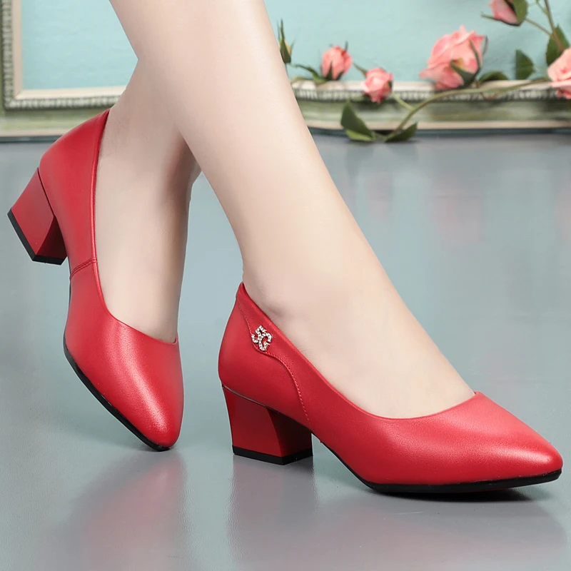 High Heels Wedding Shoes Women 2023 New Women Shoes Red Genuine Leather Pointed Toe Professional Fashion Single Shoes Women
