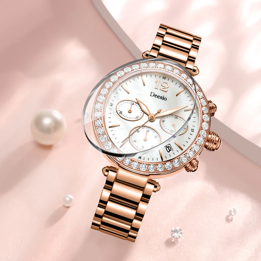 Роскошные женские кварцевые часы Deesio водонепроницаемые наручные с японским