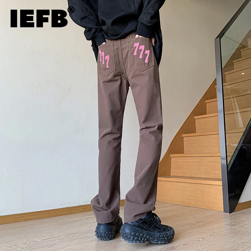 

IEFB American Style High Street Darkwear Black Embroidered Slim Casual Pants 2023 Contrast Color Male Trousers Fashion 9A7111