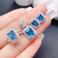 meibapj london blue topaz jewelry set 925 silver ring bracelet earrings fine wedding jewelry for women