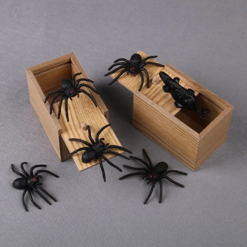 

Funny Scare Box Prank Spider Wooden Fidget Anti-stress Interest Play Trick Joke Surprise Adult Halloween Toys for Children Gifts