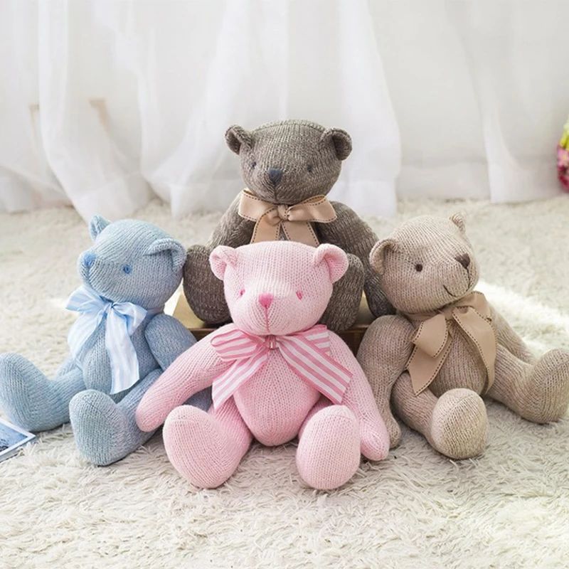

Cute knitting rabbit bear plush toy doll ins doll children's toy knitted joint bear bow tie cloth plush bear knitting toy gift