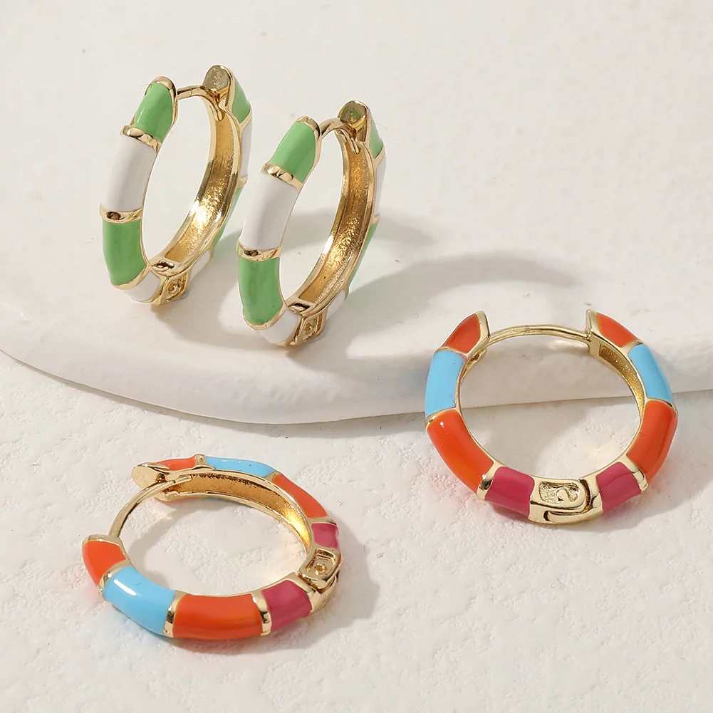 

Casual Round Enamel Small Earrings Charming Women Colorful Ear Buckles for Girls Party Jewelry Ear Piercing Decoration