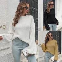 lantern sleeve loose half high neck sweater womens fall and winter shoulder long sleeve sweater new style