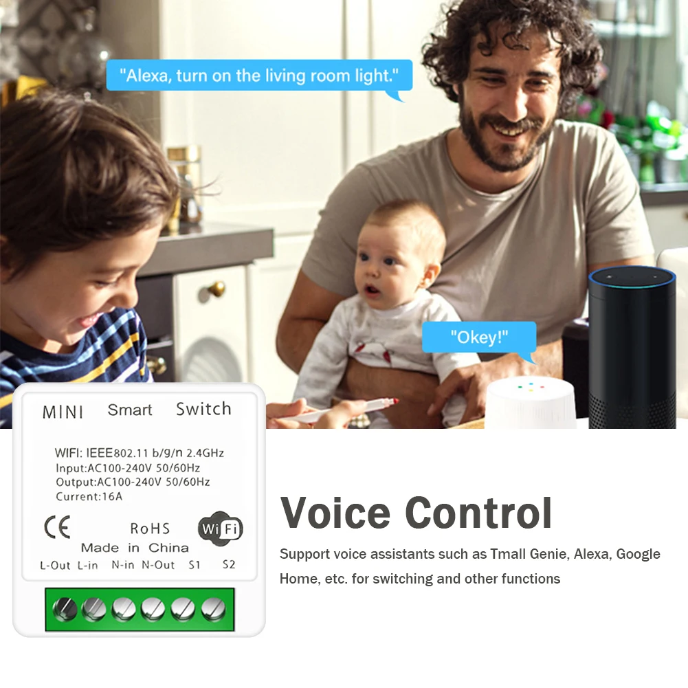

Mini 16A WiFi On-off Switch Bluetooth-compatible AC 100-240V Tuya Smart Switches Support Single and Dual Control Shared Function