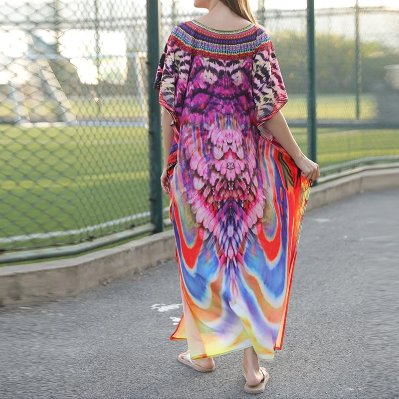 

New style Summer Cover-Ups Bathing Suit Ladies Beach Wear Ethnic Print Kaftan Beach Dress