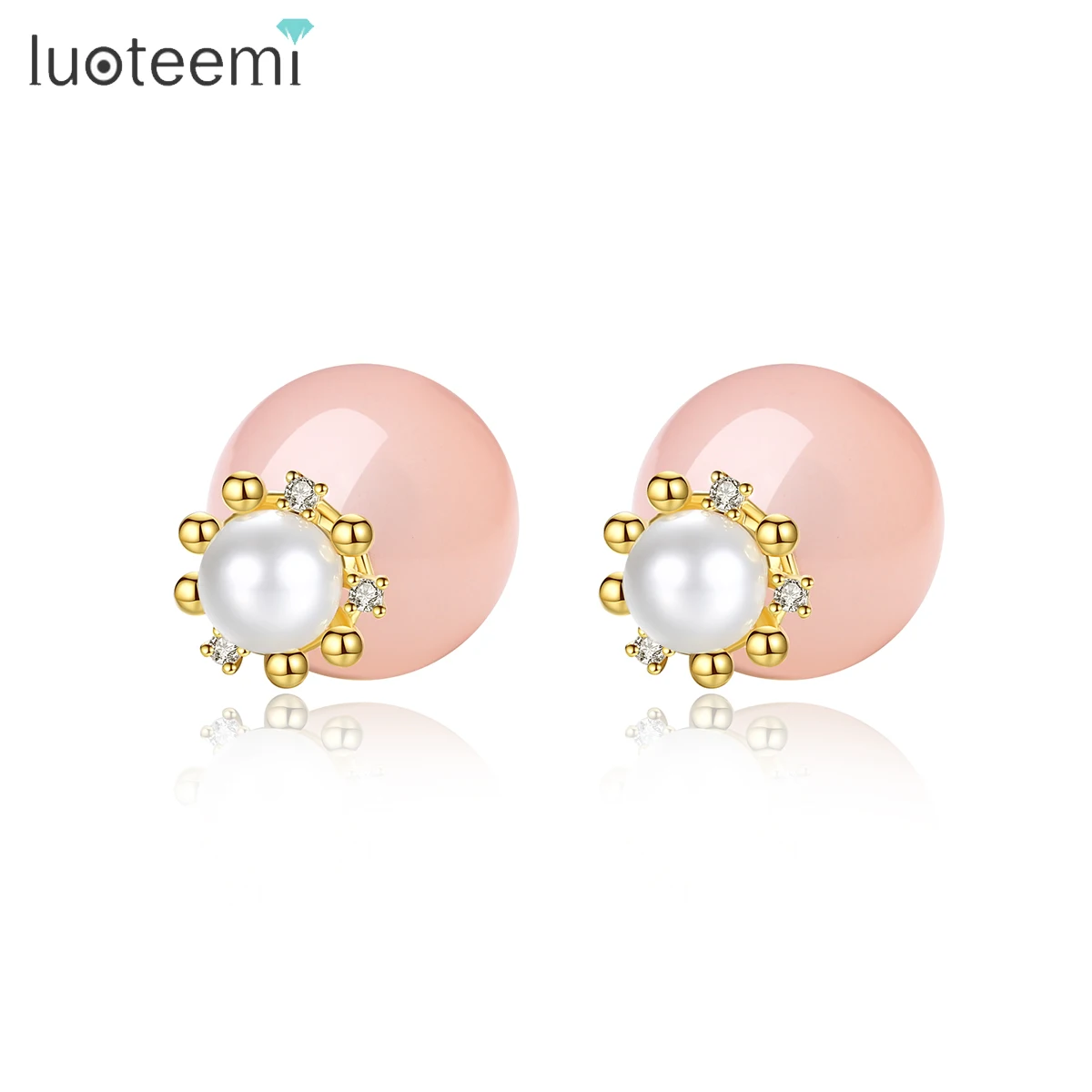 

LUOTEEMI Cute Imitation Pearl Stud Earrings for Women Girls White Pink Fashion Jewelry CZ Stone Brincos Dating Christmas Gifts