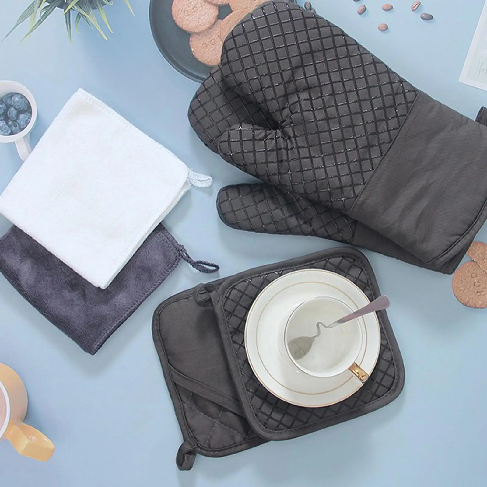 

Варежки для духовки и держатели для кастрюль кухонные перчатки для духовки высокие варежки и длинный нагреватель/ручка 500 °F дополнительно ...