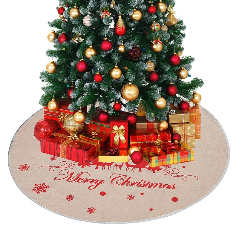 

98CM Christmas Tree Skirts Decoration Snowflake Tree Skirt Linen Snowflake Printed Xmas Tree Ornaments Floor Mat Home Decor