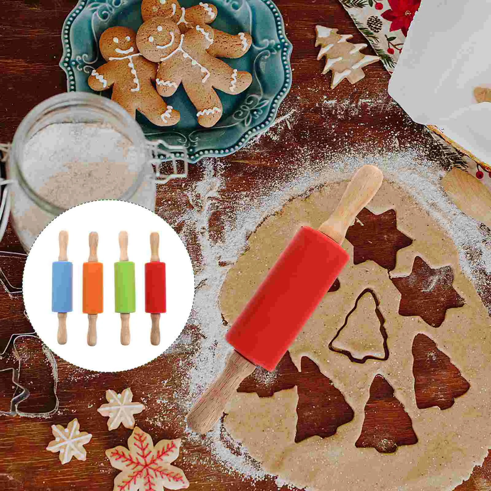 

Rolling Pin Roller Baking Kids Mini Dough Silicone Stick Wooden Children Non Wood Pizza Toy Handle Kitchen Fondant Pretend