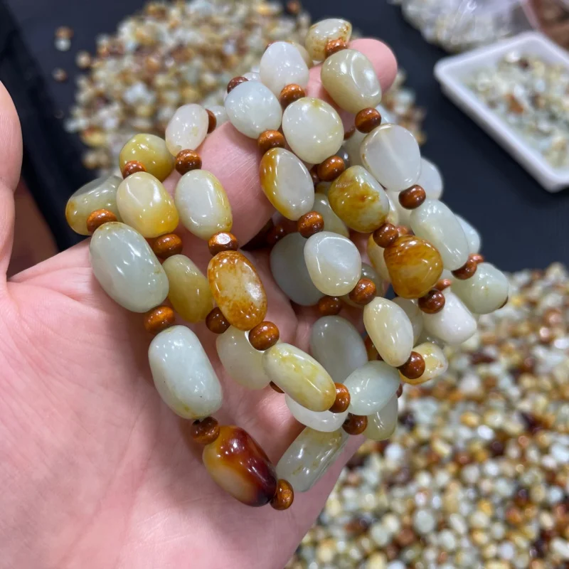 Xinjiang Hetian Jade Pebble Браслет из грубого камня Разбросанные бусины Аксессуары Ожерелье