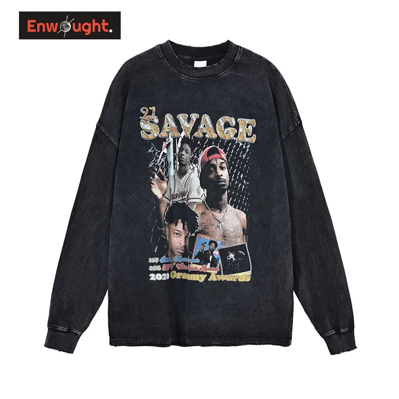 

Футболка 21 savage с рисунком, уличная одежда в стиле хип-хоп, ретро, пуловер оверсайз, модные топы с длинным рукавом, футболки y2k, толстовки из 100% хлопка