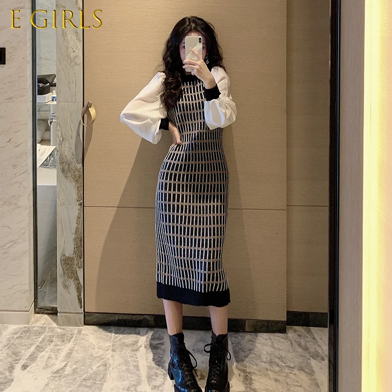 

Женское облегающее клетчатое платье J GIRLS, шикарное элегантное винтажное женское платье в Корейском стиле с длинным рукавом и круглым вырез...