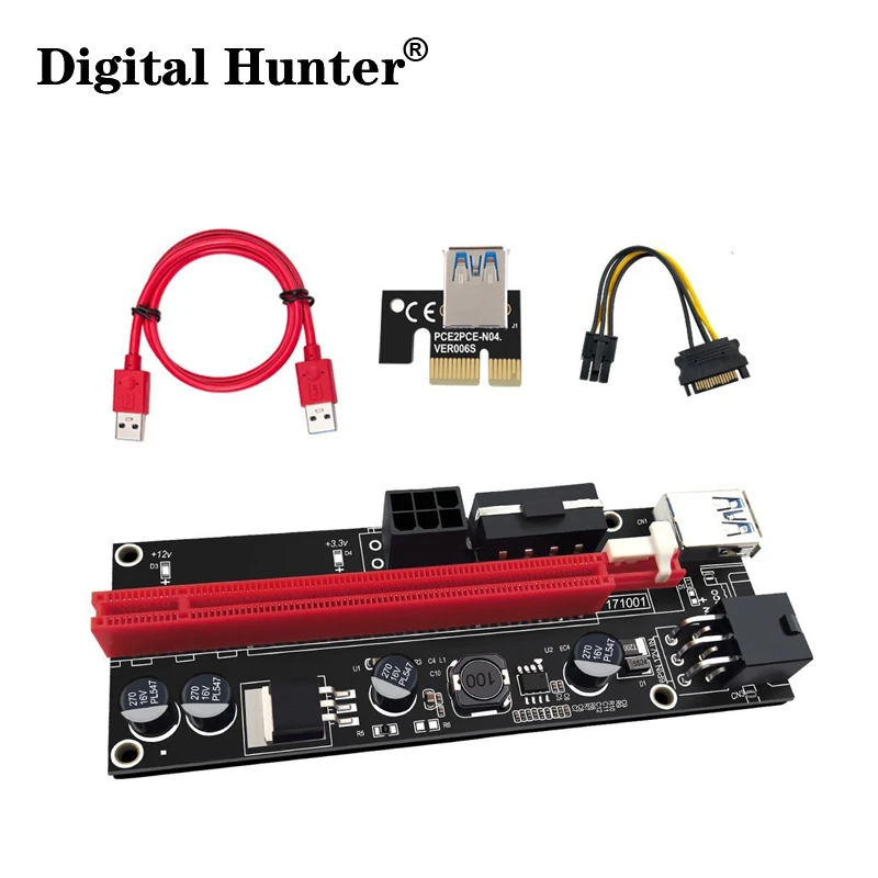 

New VER009 USB 3.0 PCI-E Riser VER 009S Express 1X 4x 8x 16x Extender Riser Adapter Card SATA 15pin to 6 pin Power Cable