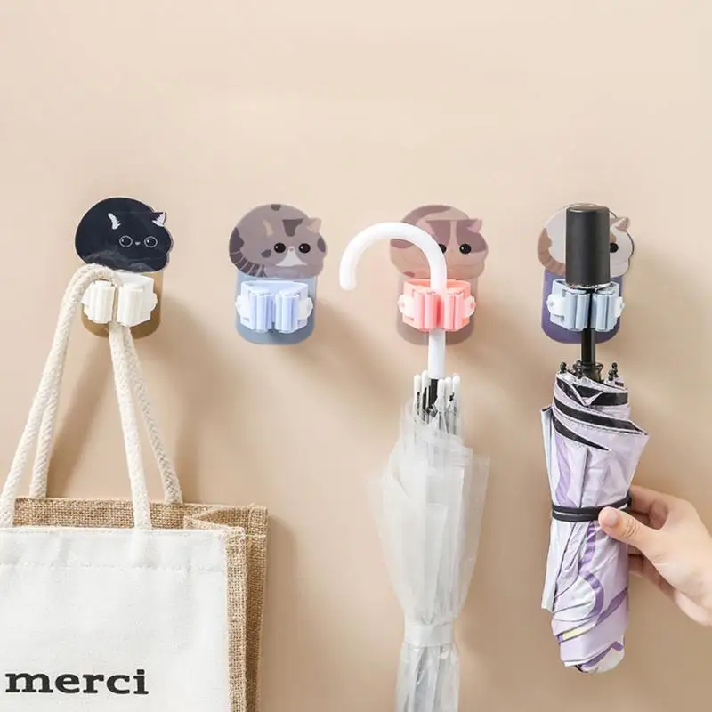 

Punch-free Cartoon Mop Hook Wall Mounted Broom Holder Hanger Storage Rack Organizer Strong Self-adhesive Mop Clip Bathroom Mop