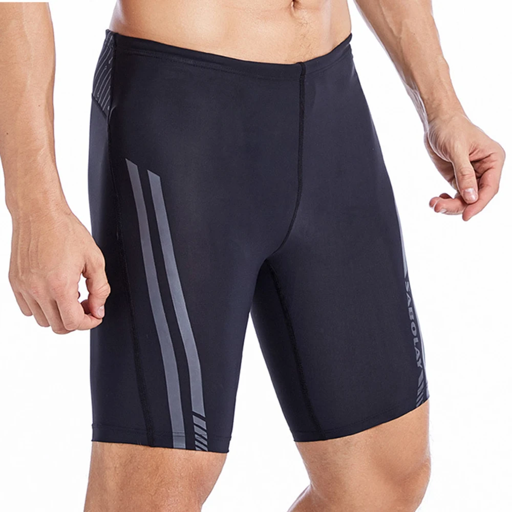 

2022 Men's New Fashion High Elastic Outdoor Sports Swimming Sunscreen UPF50+ Quick Dry Black Large Size Swimming Shorts L-5XL