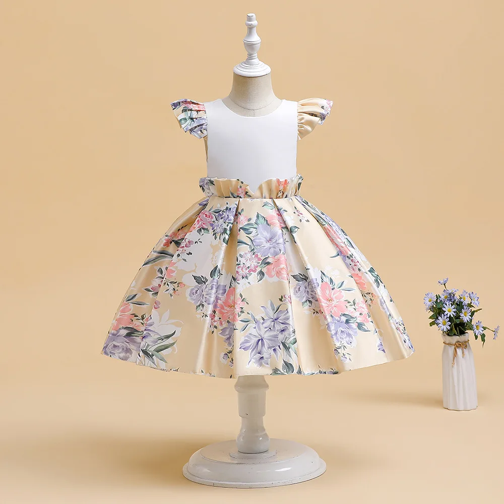 2022 Foreign Trade New Baby Floral Print Children'S Dress Flying Sleeve Princess Skirt Vestidos Para Niñas YT024