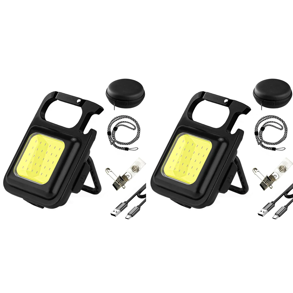 

Type-C USB Rechargeable Flashlight Keychain Multifunctional COB LED Mini Camping Portable Pocket Clip Lighting Torch