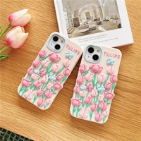 3d tulip flower phone case for iphone x xr xs 11 12 13 13pro max 8 7 6 plus cases pink girly soft silicone tpu rubber back cover